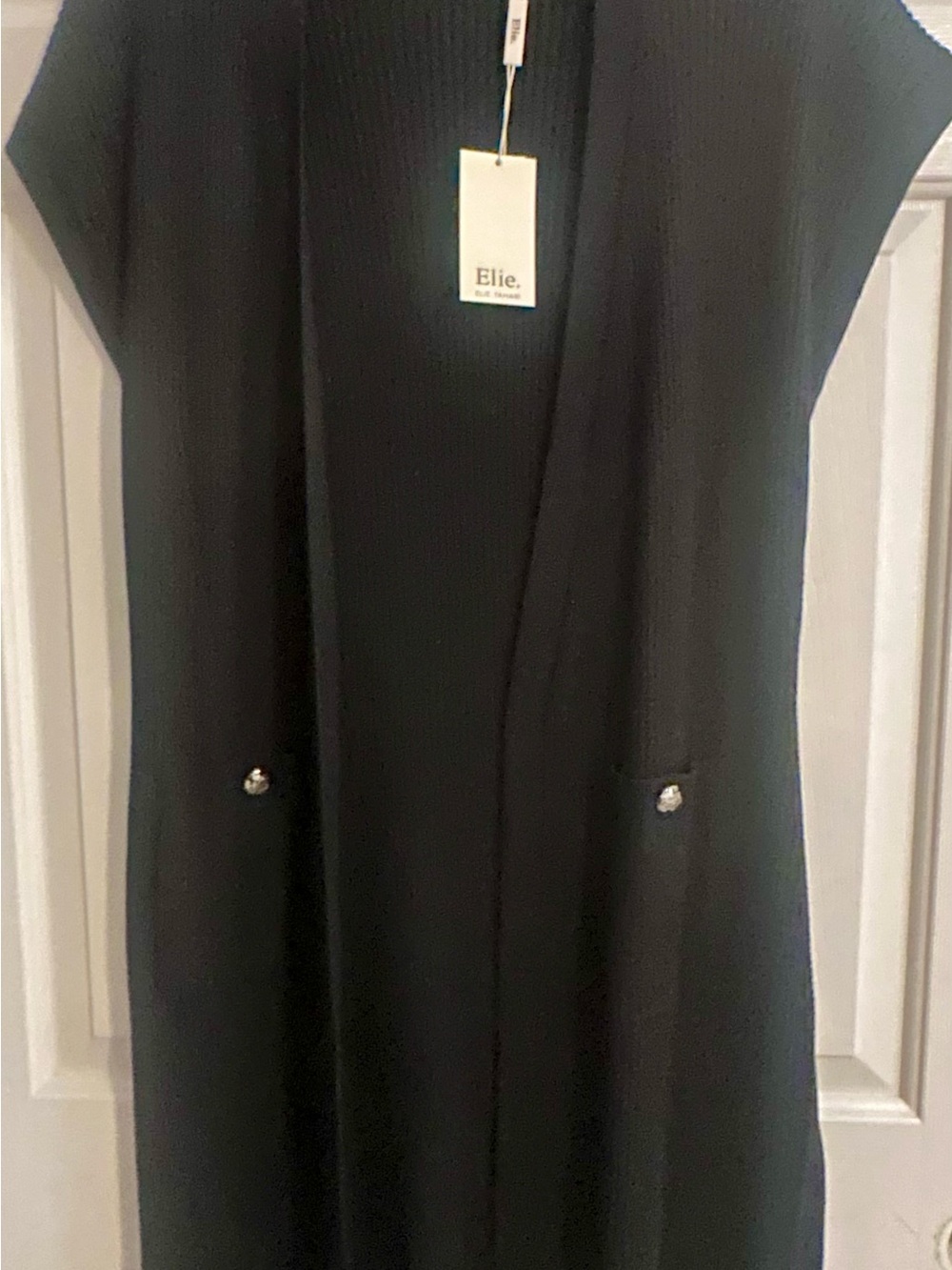 Elie Tahari Black Ribbed Sleeveless Long Cardigan Duster NWT Large